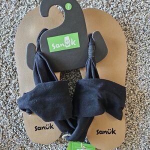 Sanuk Black Sling Sandals with Fabric Straps